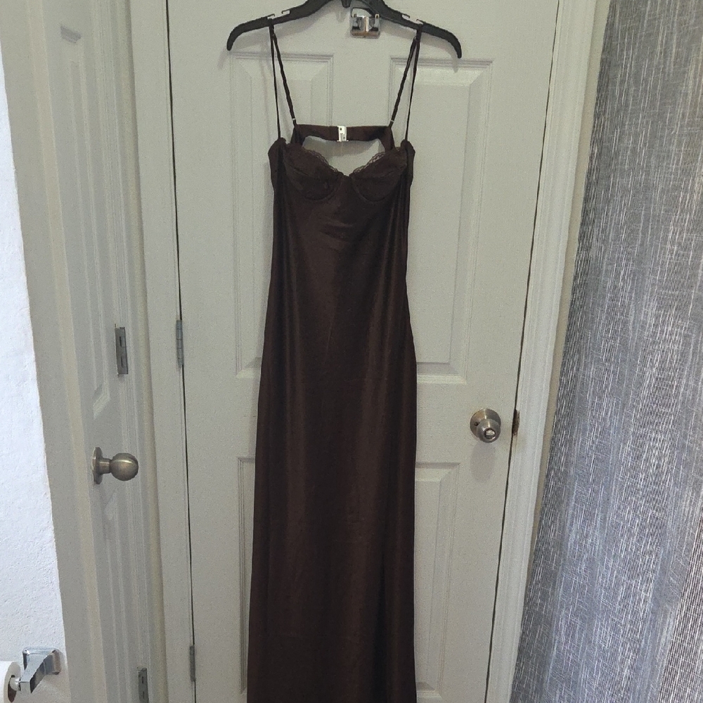 Elegant Satin Brown Women's Dress
